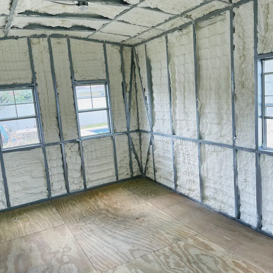 Closed-cell spray foam insulation applied to wall cavities in a residential project in Hopatcong
